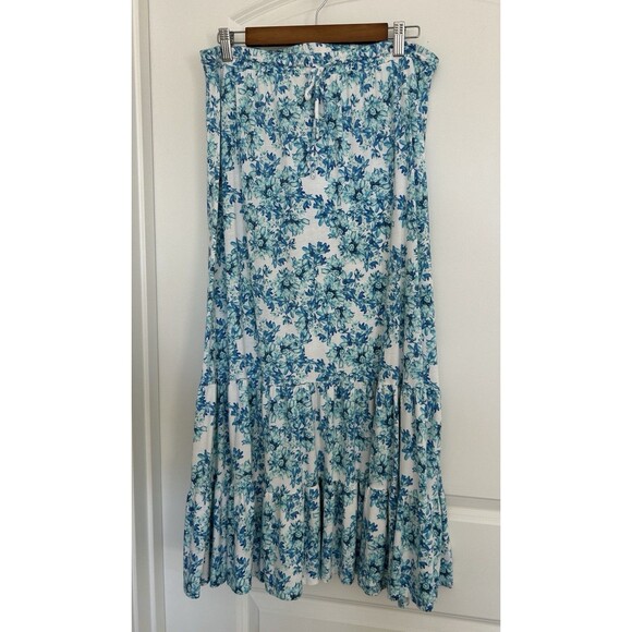 GarnetHill Skirt Large Tiered Botanical Garden Coastal Flowy Feminine Blue White - Picture 2 of 11
